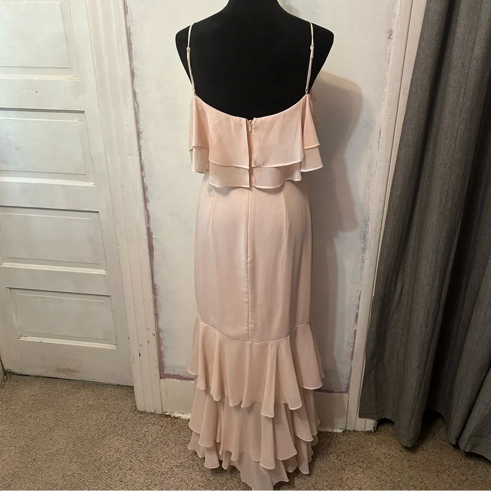 WAYF Women’s Formal Chiffon Wedding Prom Dress Medium Blush Pink Tiered Ruffle - Picture 5 of 12